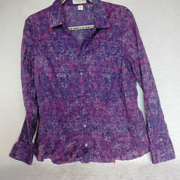 Coldwater Creek Vibrant Purple and Pink Floral Shirt - Picture 2 of 7